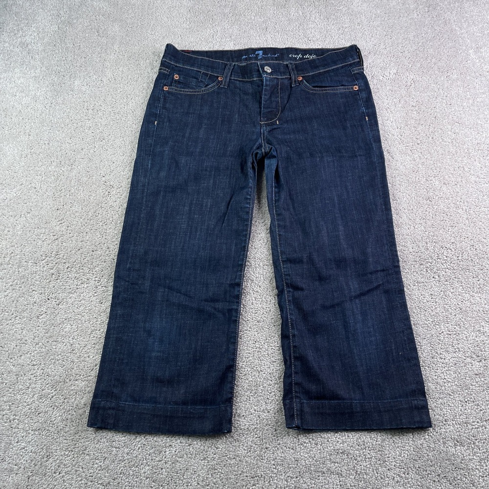 7 For All Mankind Jeans Womens 29 Blue Crop Dojo Wide Leg Capri Stretch Denim